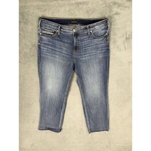Silver Jeans Womens 18W Plus Blue Medium Wash Elyse Capri High Rise Fringe